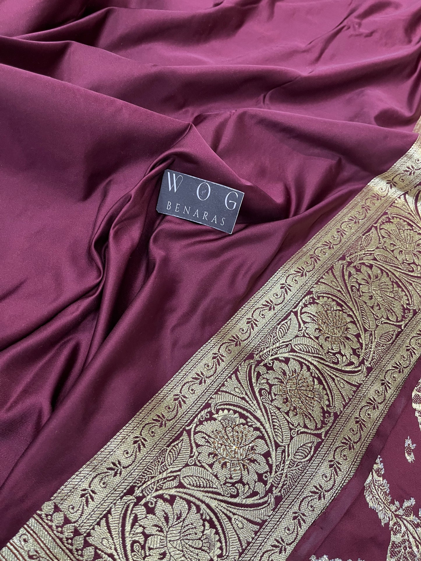 A Bridal Garnet Banarasi Ada saree with Handwork