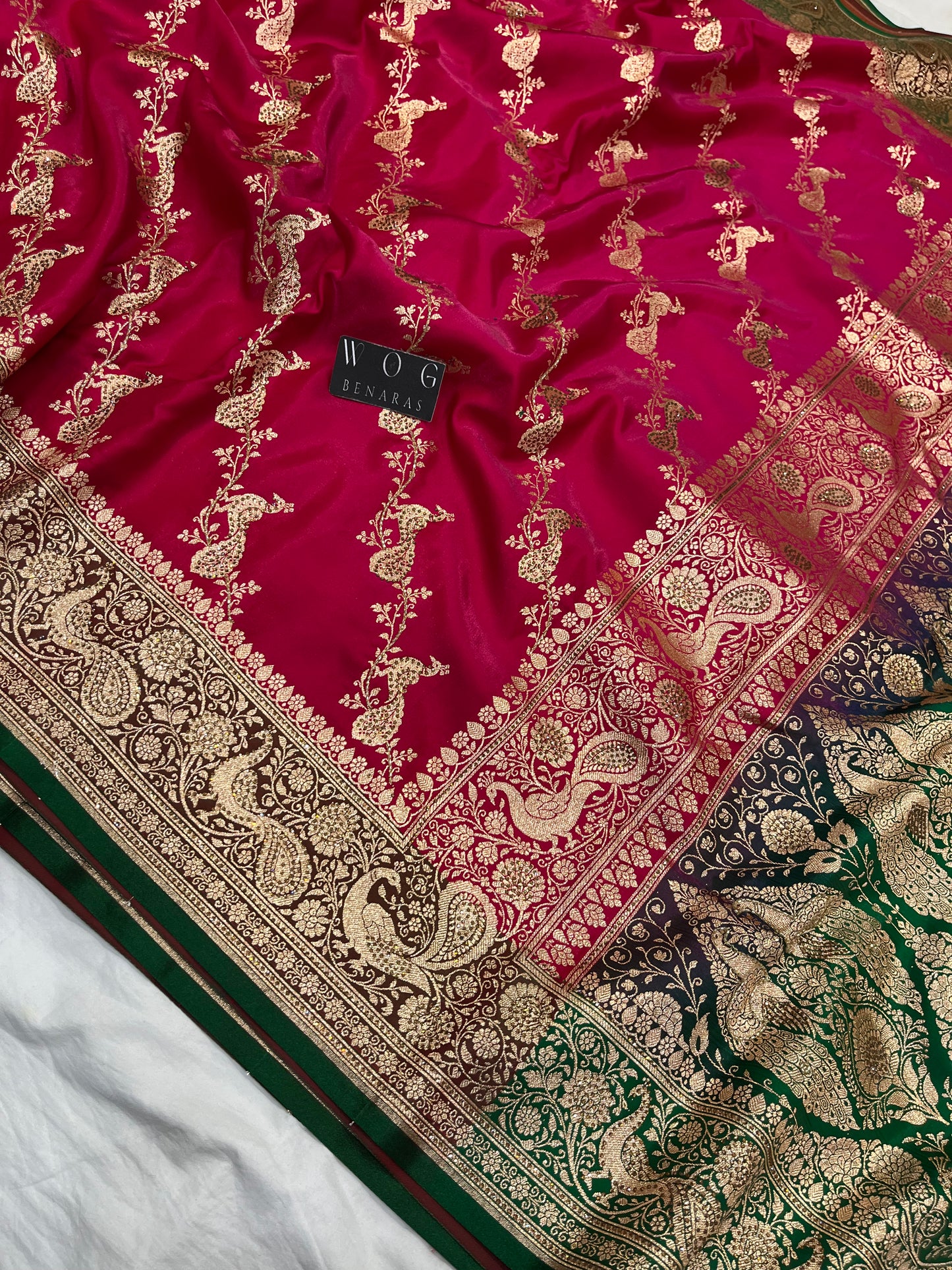 A Bridal Rani Banarasi Mayur Ada Saree with Handwork