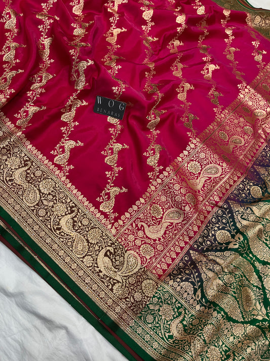 A Bridal Rani Banarasi Mayur Ada Saree with Handwork