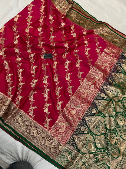A Bridal Rani Banarasi Mayur Ada Saree with Handwork