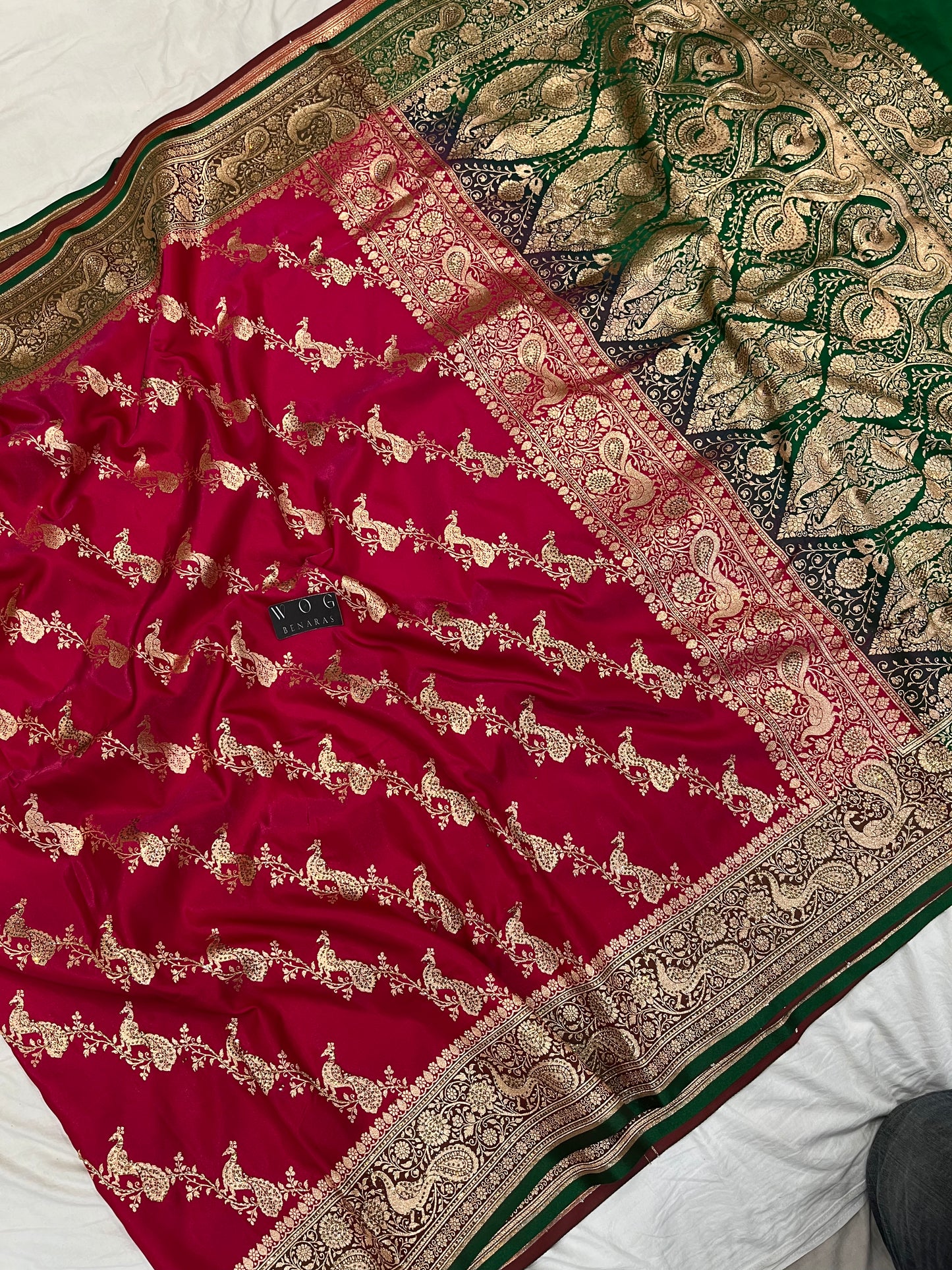 A Bridal Rani Banarasi Mayur Ada Saree with Handwork