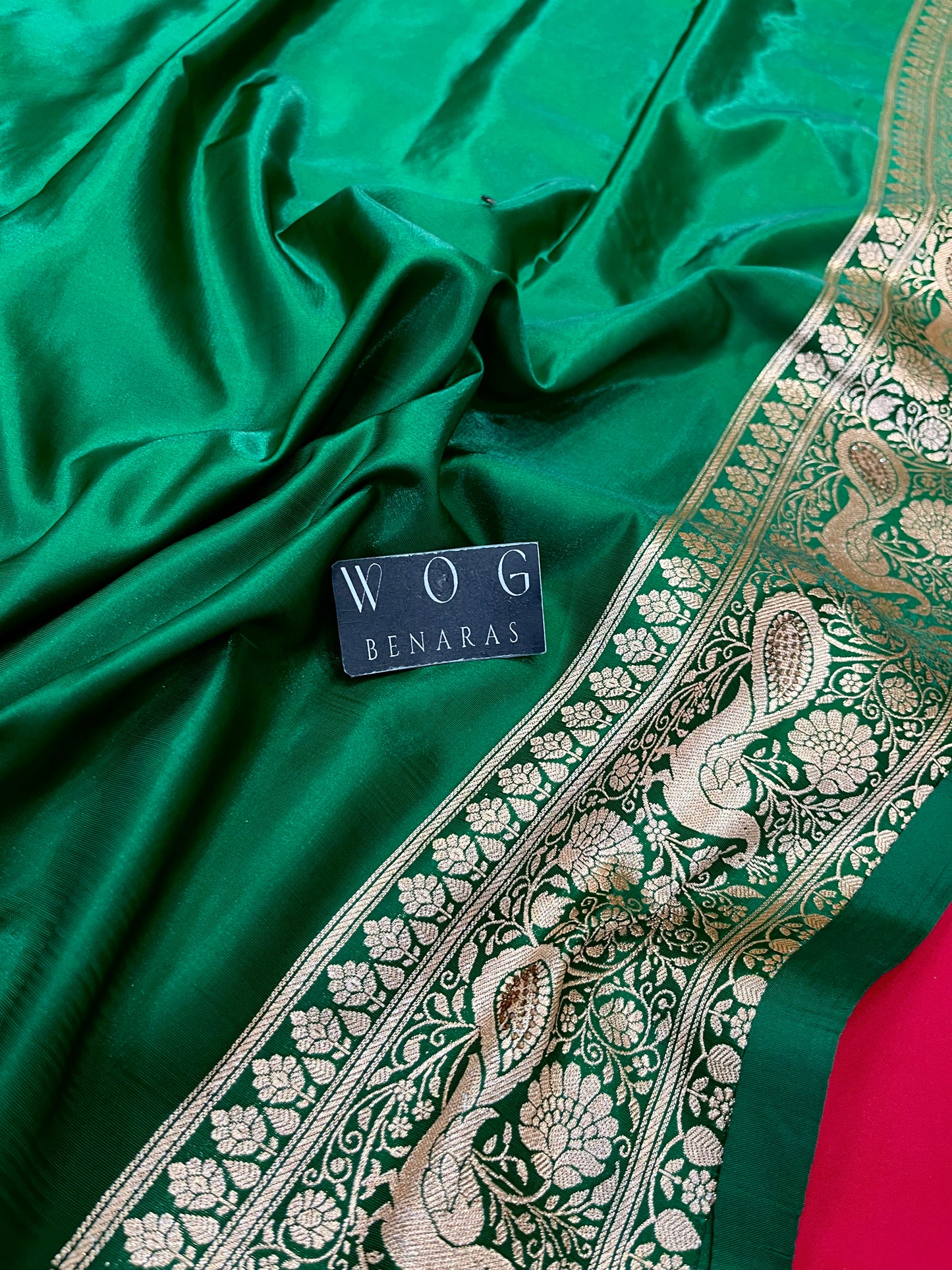 A Bridal Rani Banarasi Mayur Ada Saree with Handwork