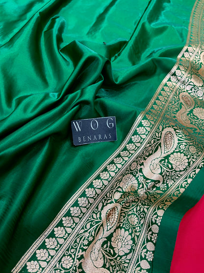 A Bridal Rani Banarasi Mayur Ada Saree with Handwork