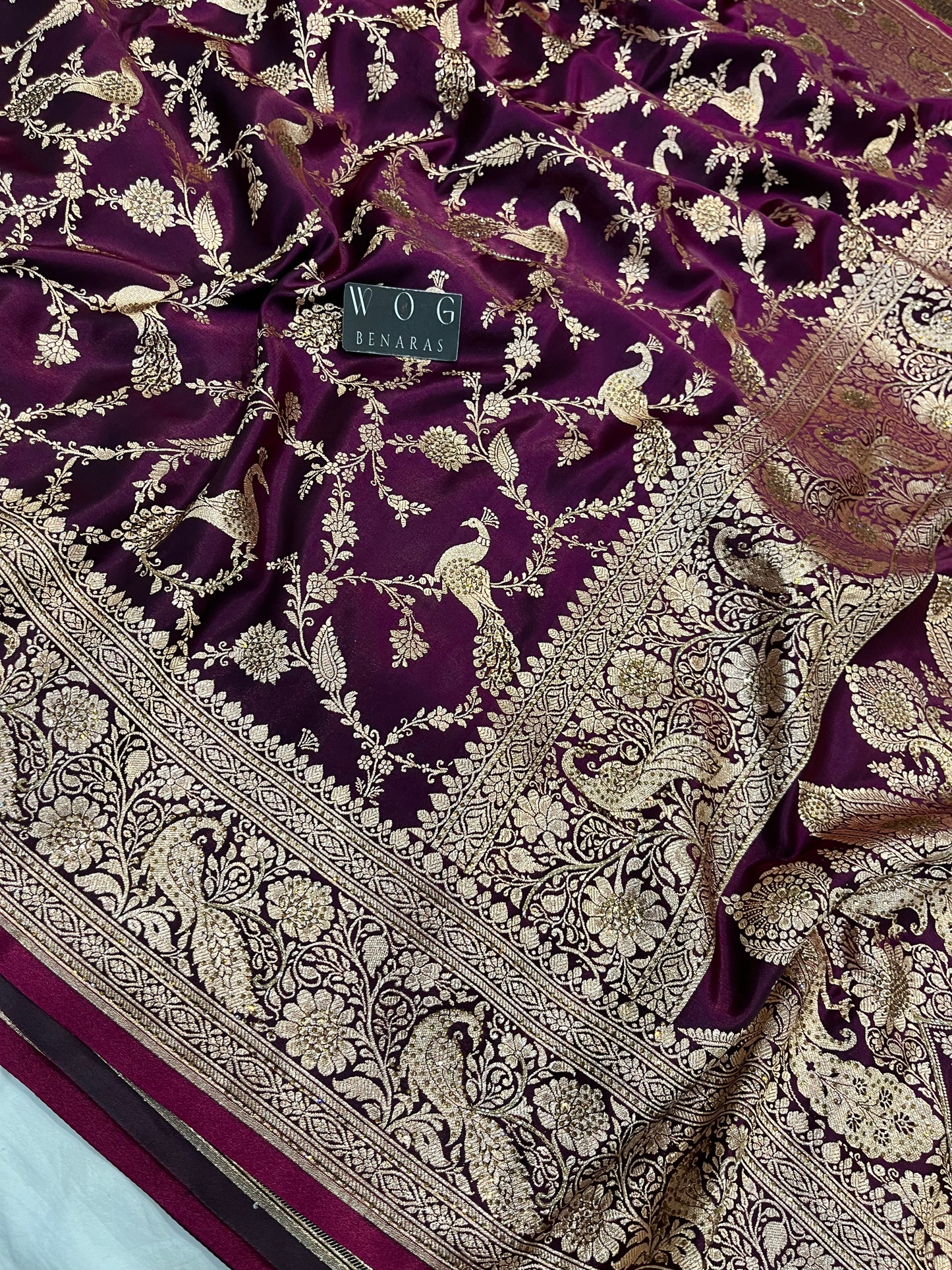 A Bridal Purple Banarasi Mayur Jall Saree with Handwork