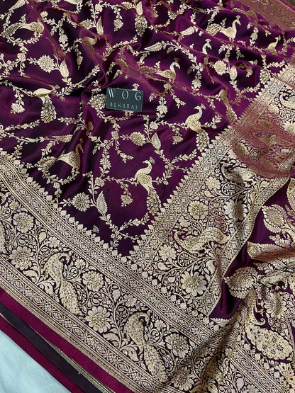 A Bridal Purple Banarasi Mayur Jall Saree with Handwork