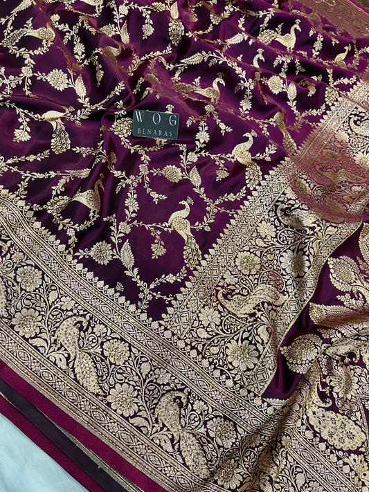 A Bridal Purple Banarasi Mayur Jall Saree with Handwork