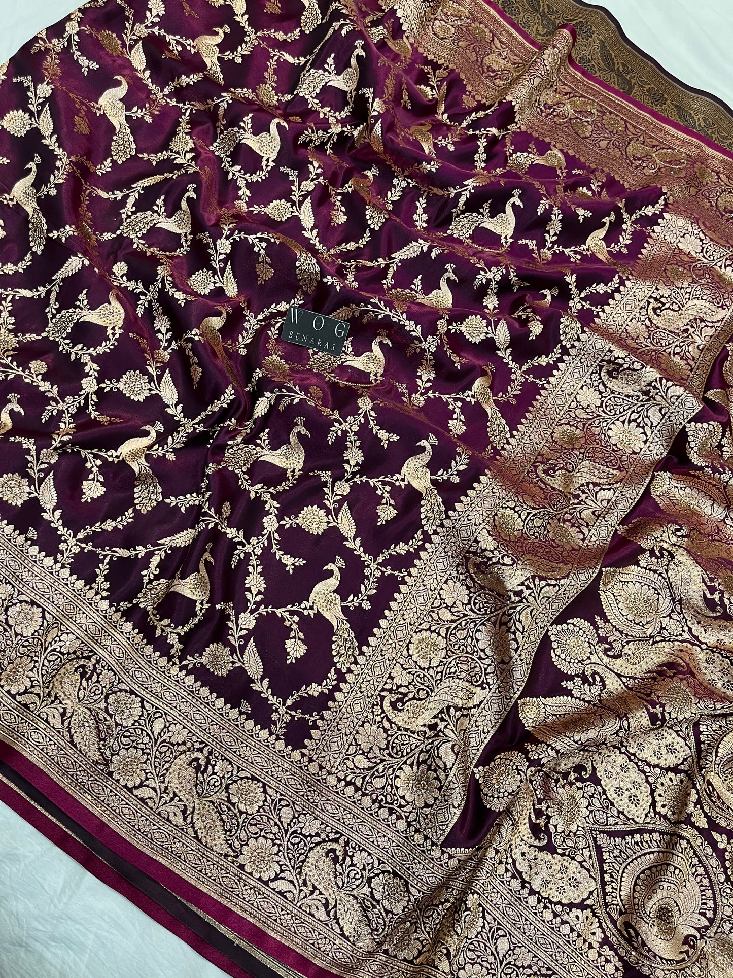 A Bridal Purple Banarasi Mayur Jall Saree with Handwork