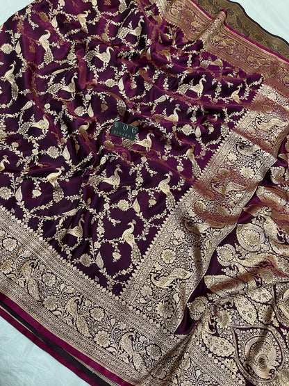 A Bridal Purple Banarasi Mayur Jall Saree with Handwork