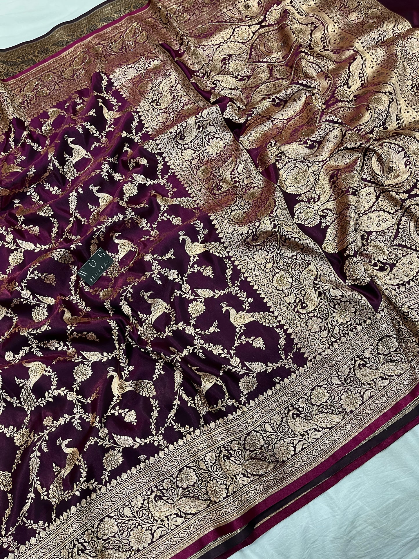A Bridal Purple Banarasi Mayur Jall Saree with Handwork