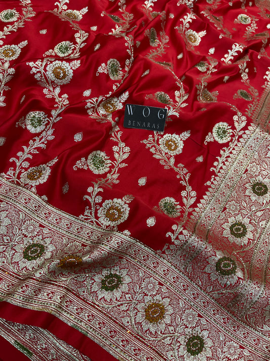 A Bridal Red Banarasi Meenakari Ada with Handwork
