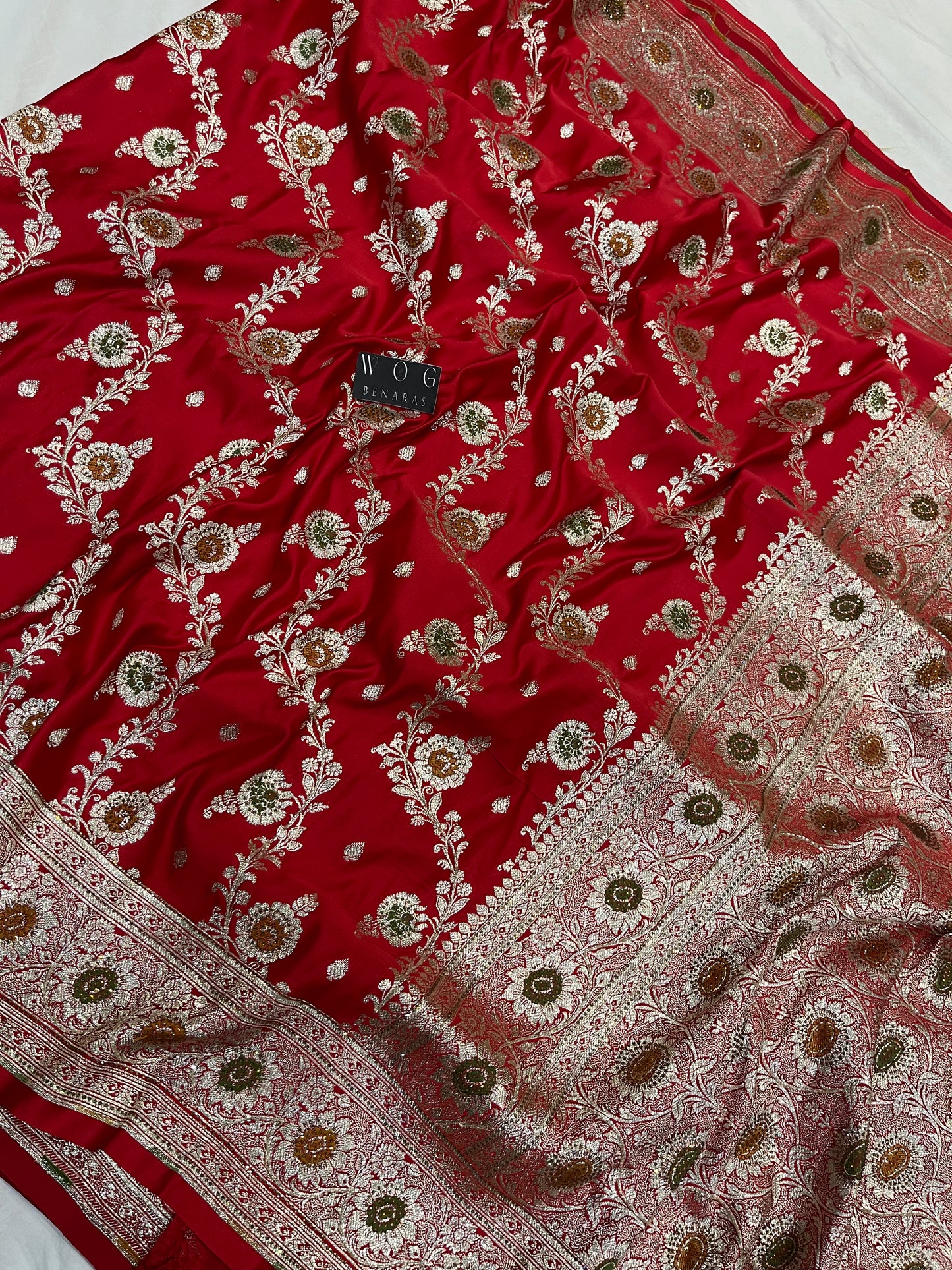 A Bridal Red Banarasi Meenakari Ada with Handwork
