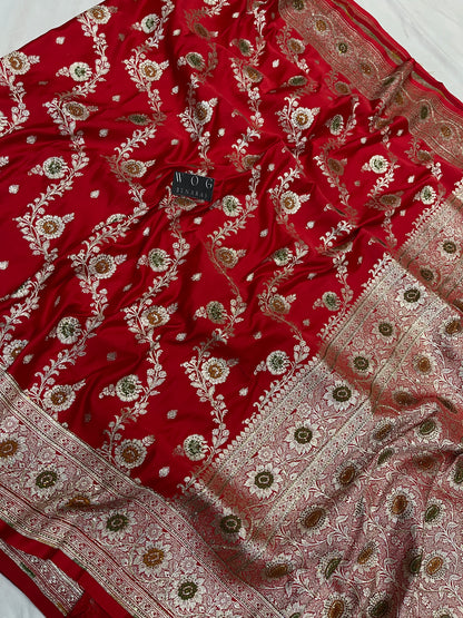 A Bridal Red Banarasi Meenakari Ada with Handwork