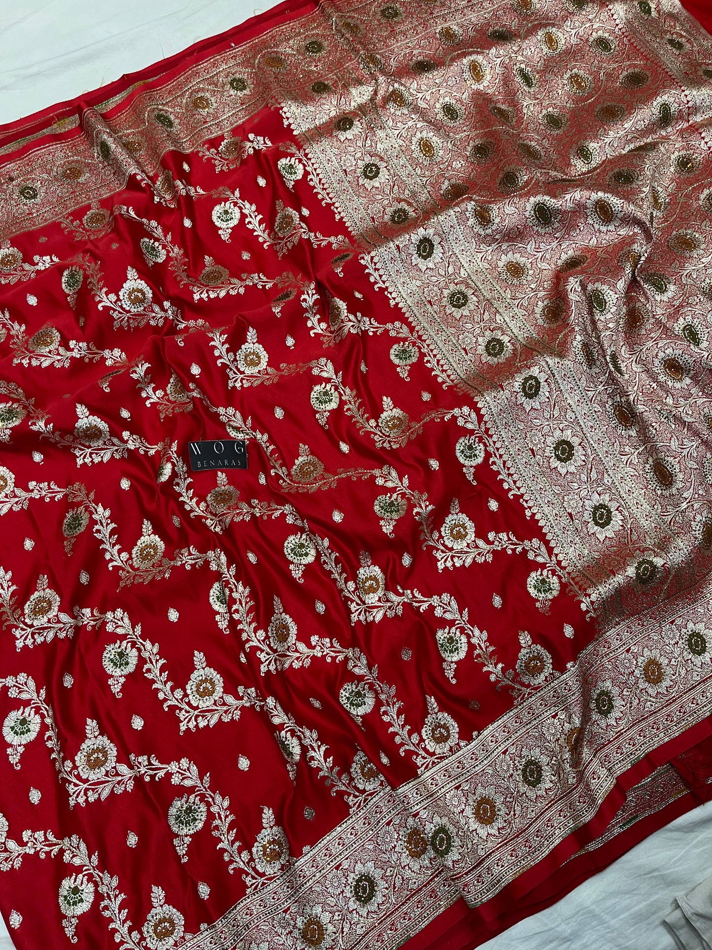 A Bridal Red Banarasi Meenakari Ada with Handwork