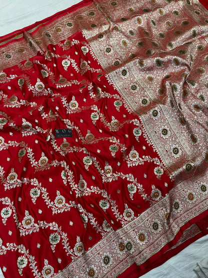 A Bridal Red Banarasi Meenakari Ada with Handwork