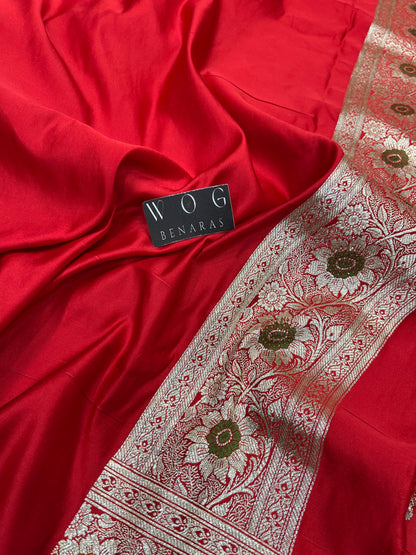 A Bridal Red Banarasi Meenakari Ada with Handwork