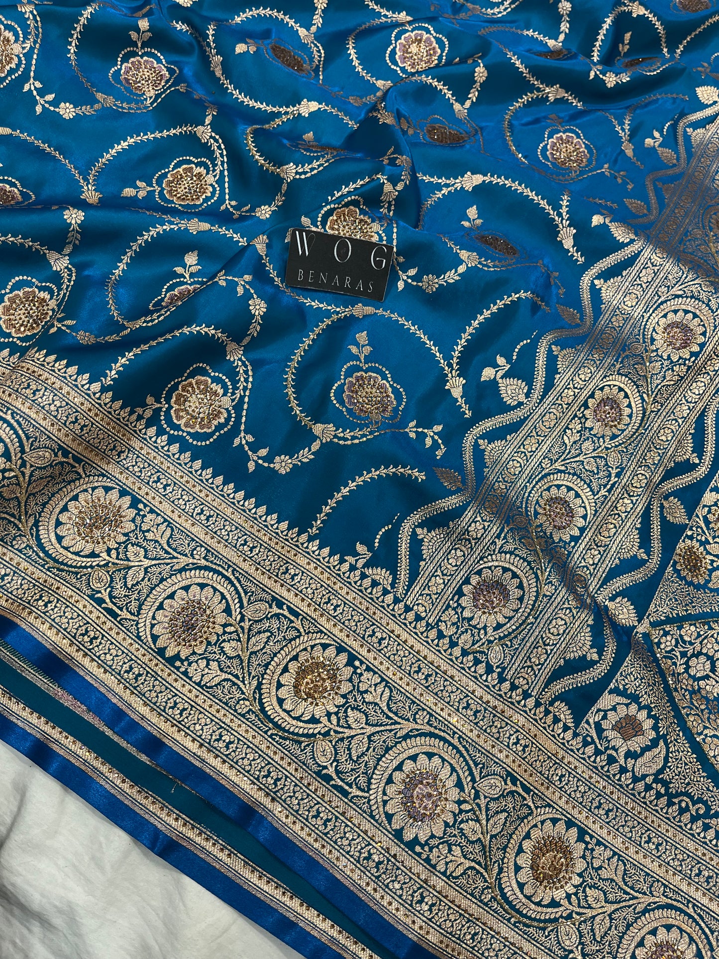 A Bridal Blue Banarasi Kadua jall Saree with Handwork