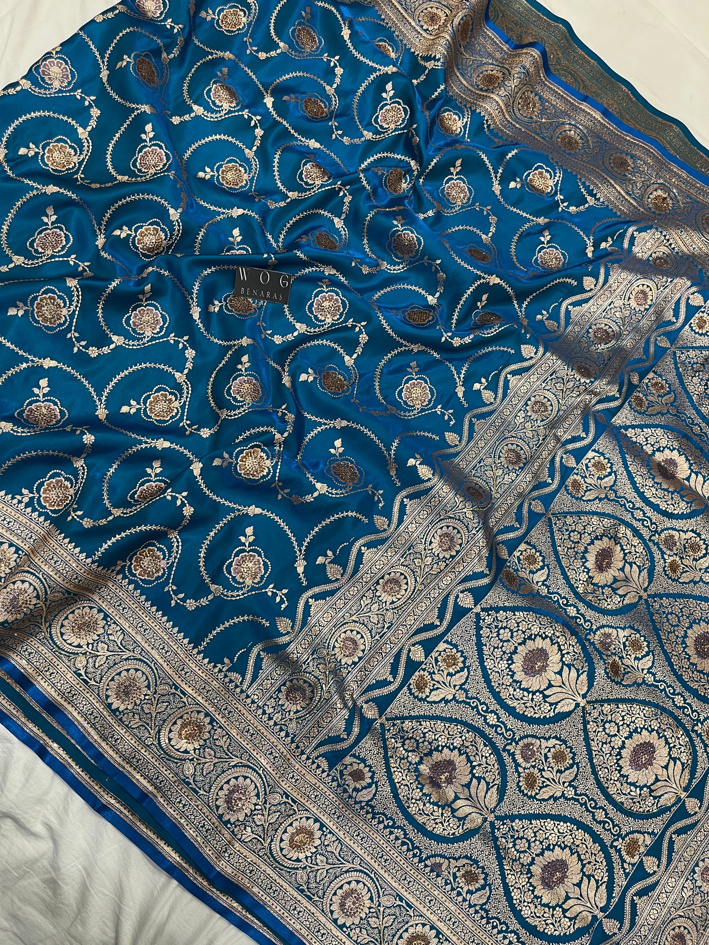 A Bridal Blue Banarasi Kadua jall Saree with Handwork