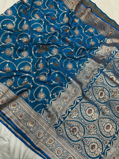 A Bridal Blue Banarasi Kadua jall Saree with Handwork