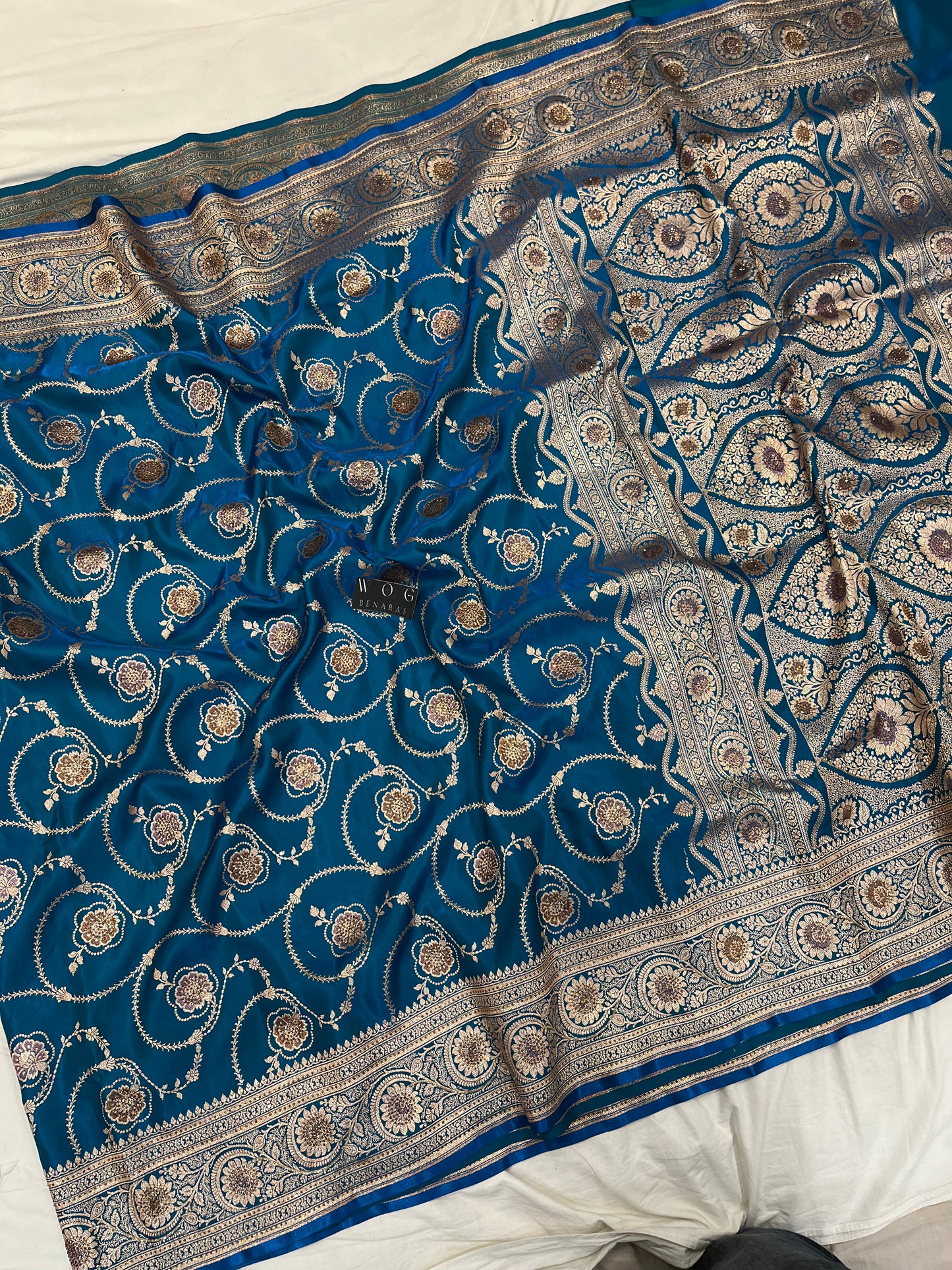 A Bridal Blue Banarasi Kadua jall Saree with Handwork
