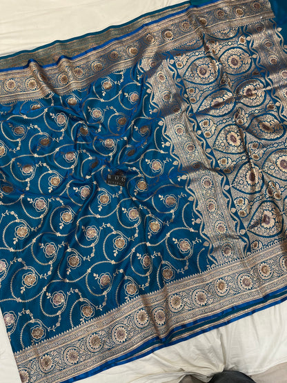 A Bridal Blue Banarasi Kadua jall Saree with Handwork