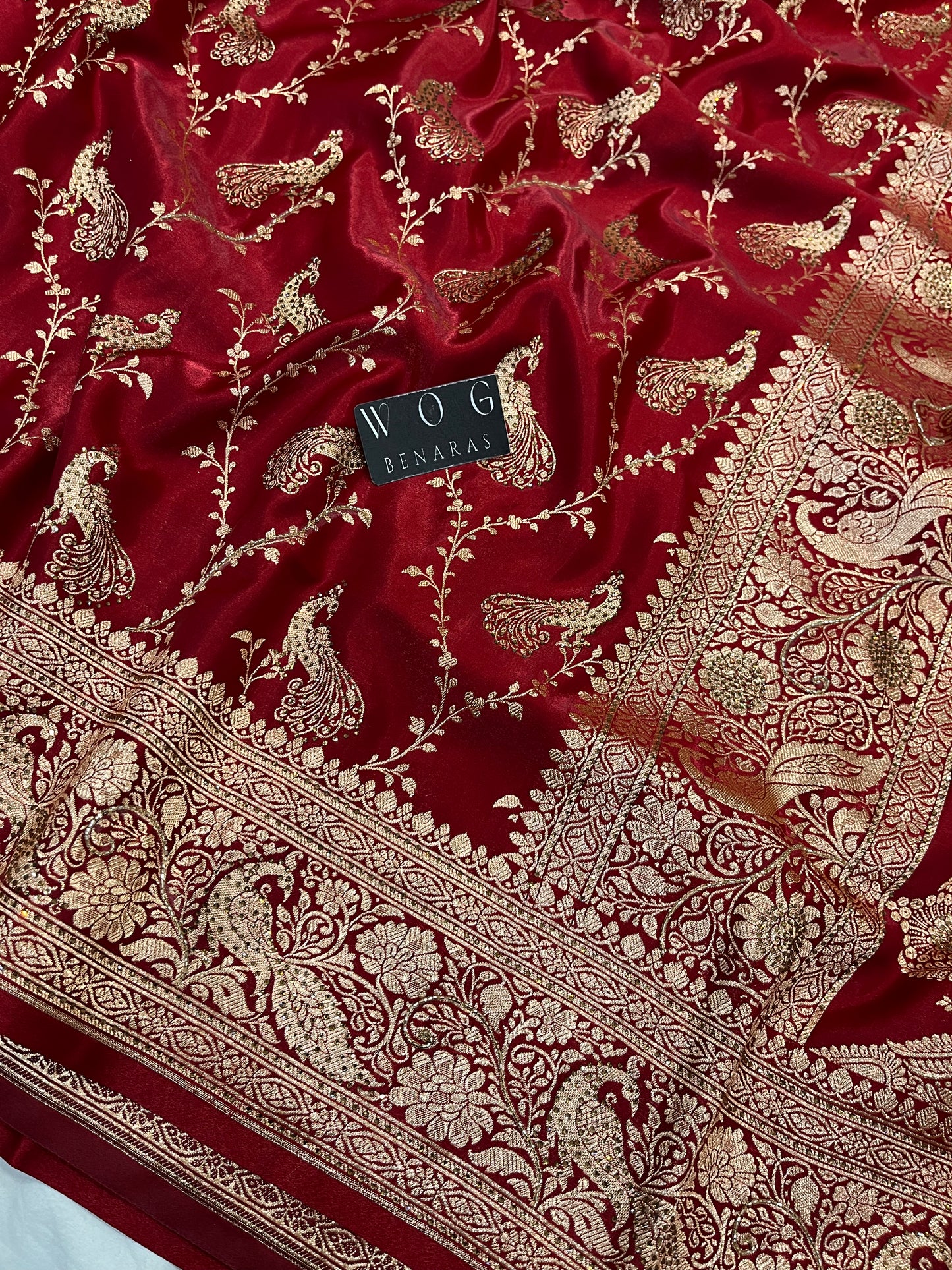 A Bridal Mehroon Banarasi Mayur jall with Handwork