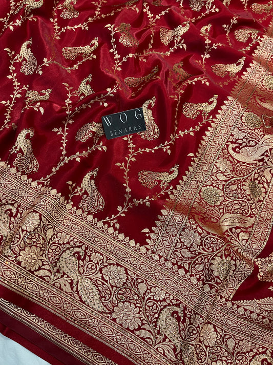 A Bridal Mehroon Banarasi Mayur jall with Handwork