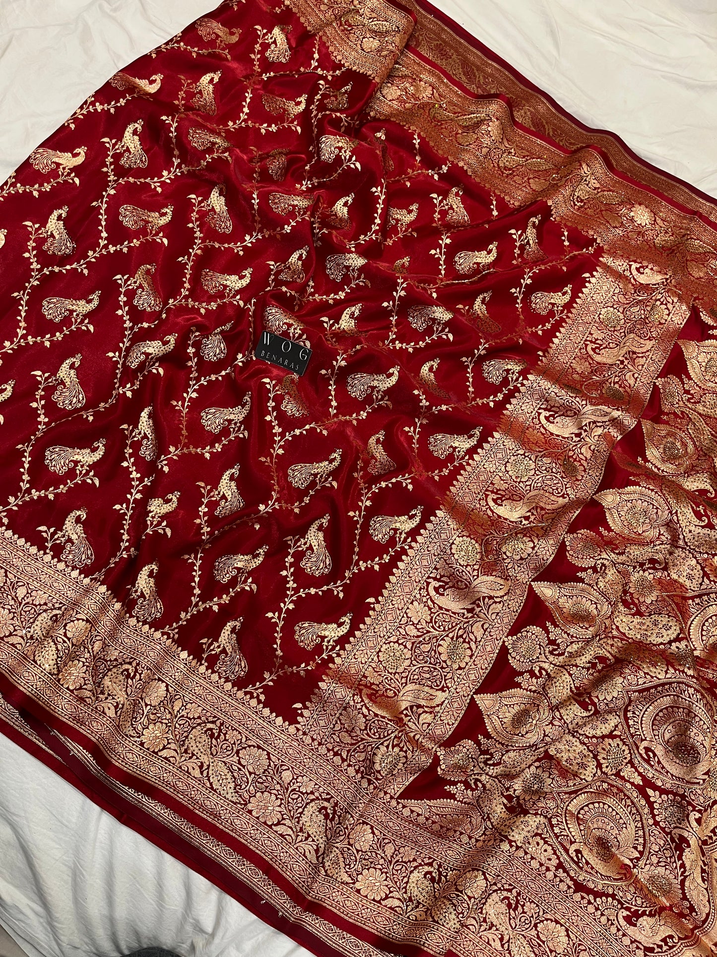 A Bridal Mehroon Banarasi Mayur jall with Handwork