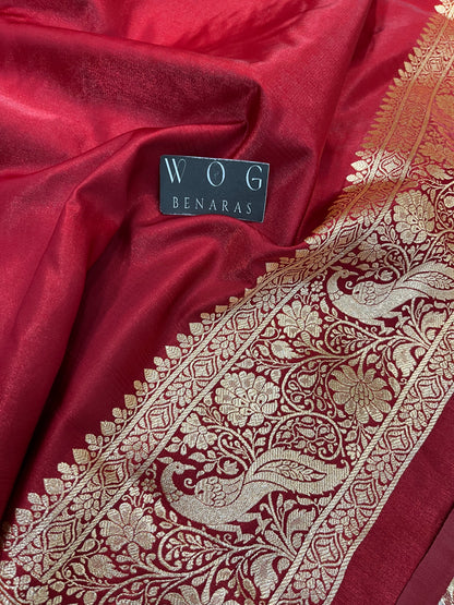 A Bridal Mehroon Banarasi Mayur jall with Handwork