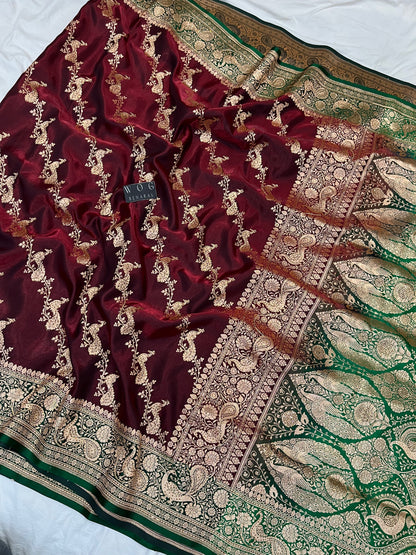 A Bridal Mehroon Banarasi Mayur Ada with Handwork