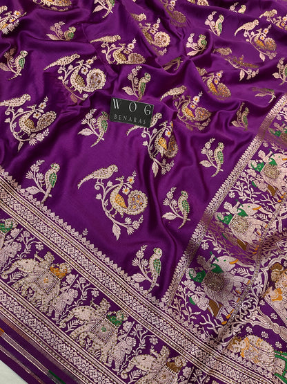 A Bridal Purple Banarasi Mayur Buta with Handwork