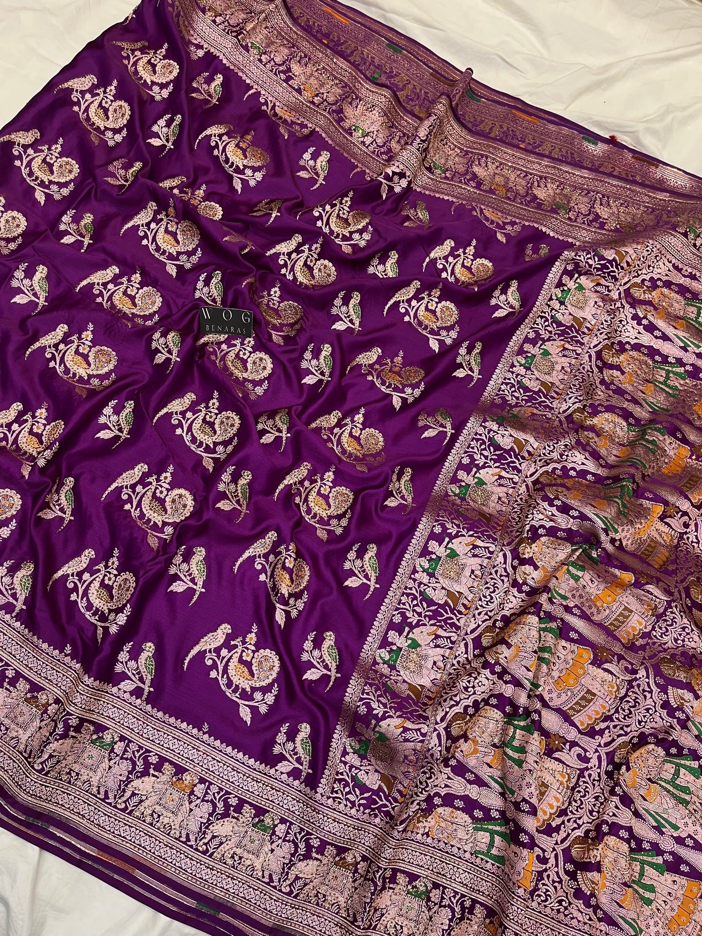 A Bridal Purple Banarasi Mayur Buta with Handwork