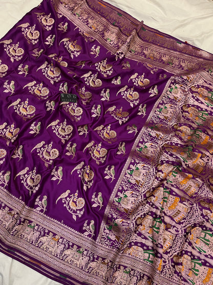 A Bridal Purple Banarasi Mayur Buta with Handwork