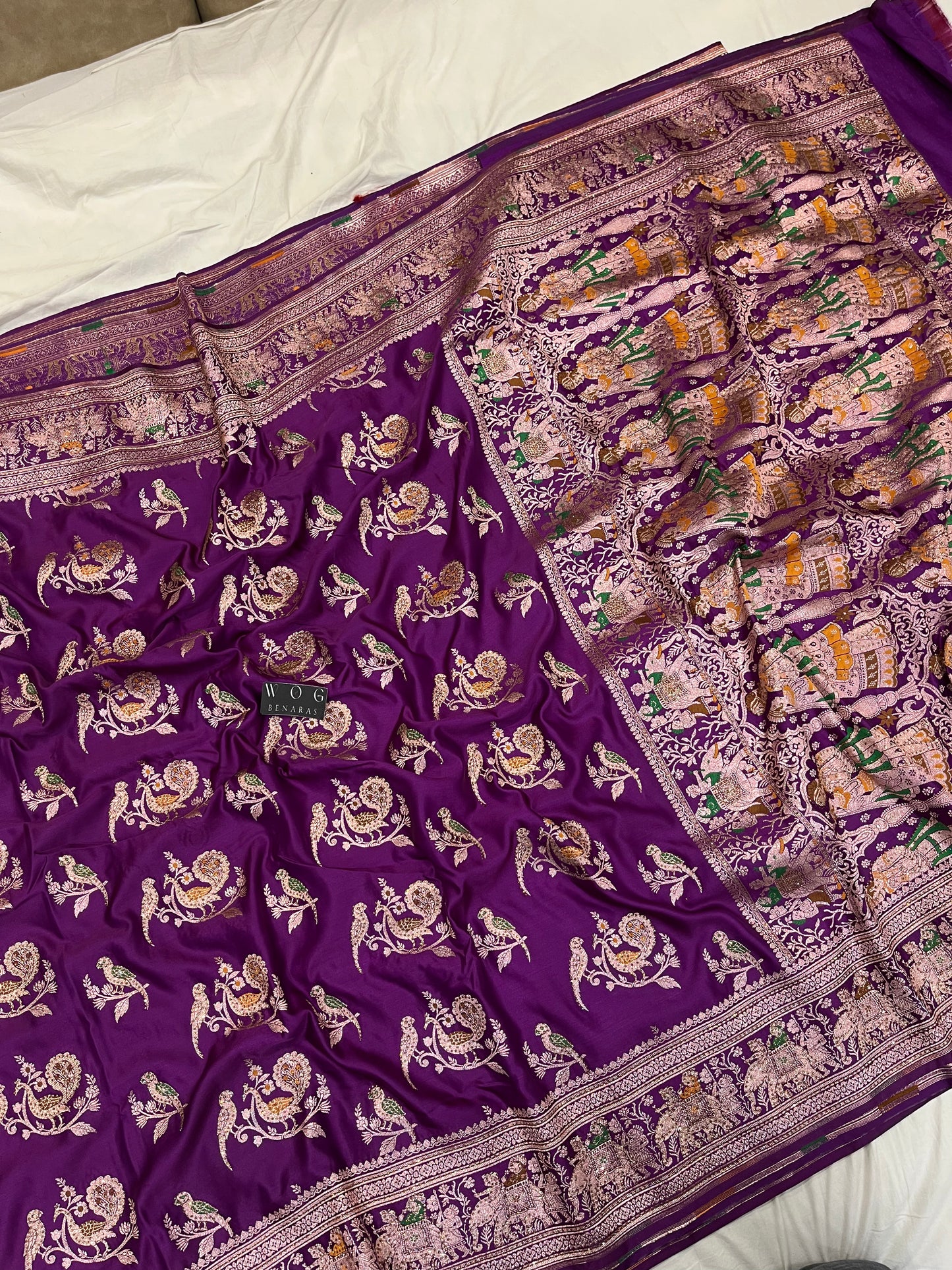 A Bridal Purple Banarasi Mayur Buta with Handwork