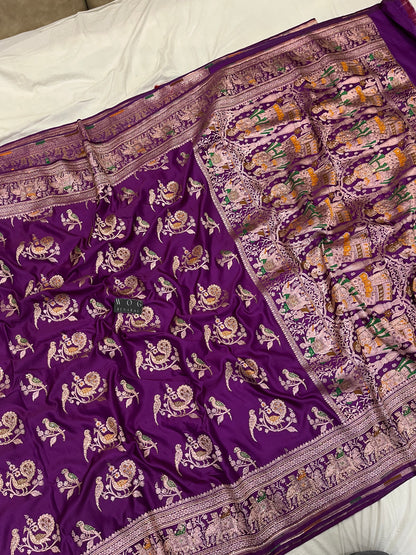 A Bridal Purple Banarasi Mayur Buta with Handwork