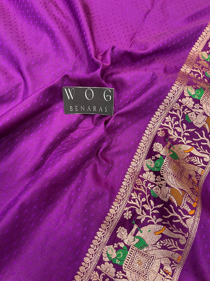 A Bridal Purple Banarasi Mayur Buta with Handwork