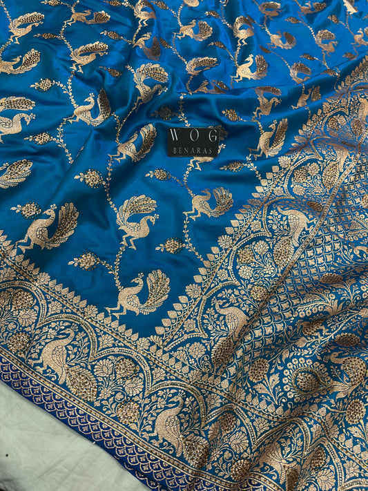 A Bridal Blue Banarasi Mayur jall with Handwork