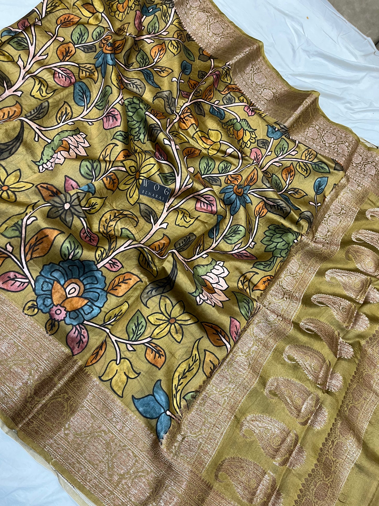 Pure Dupiyan Kalamkari In Mustard