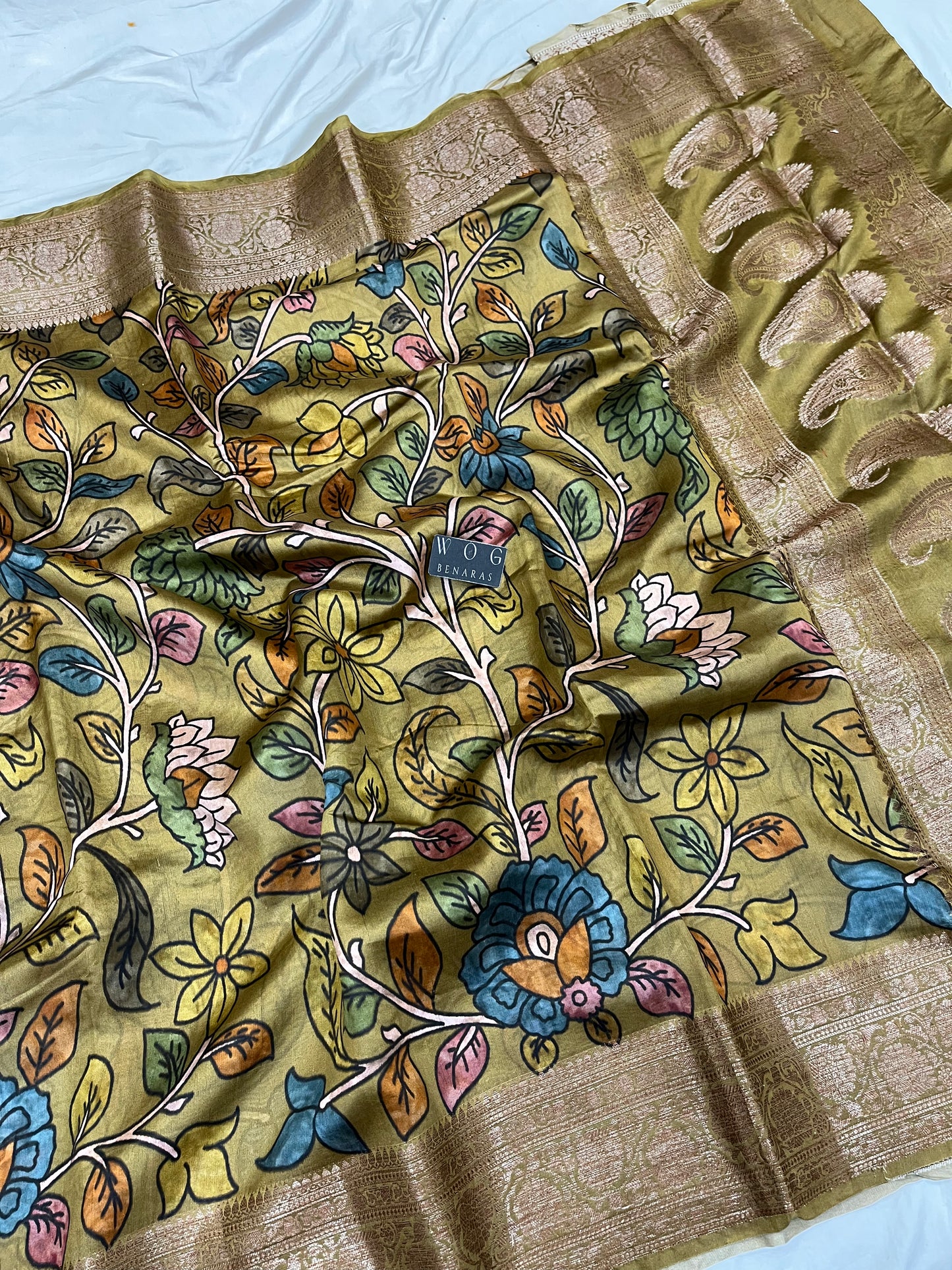 Pure Dupiyan Kalamkari In Mustard