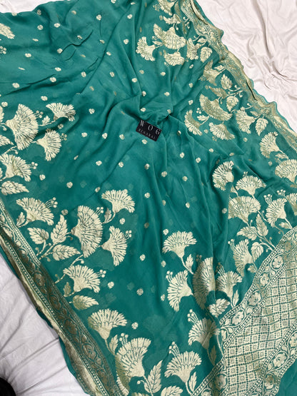 Pure Khaddi Georgette In Dusty Sea Green