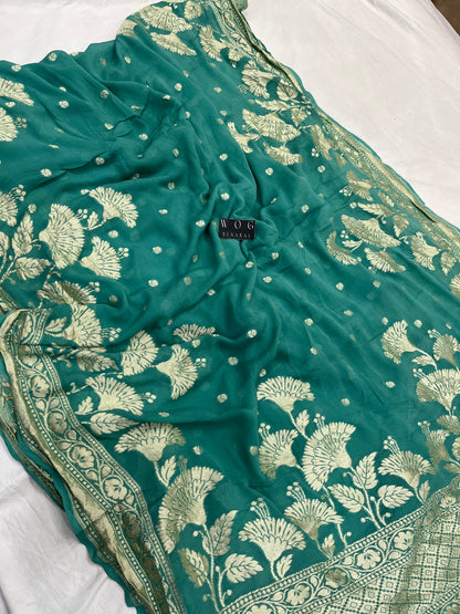 Pure Khaddi Georgette In Dusty Sea Green