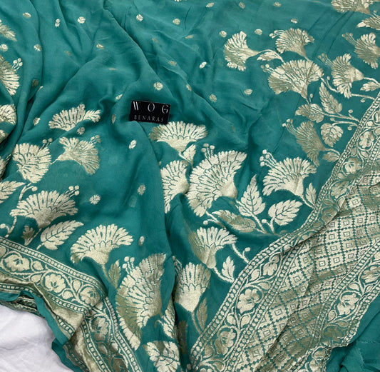 Pure Khaddi Georgette In Dusty Sea Green