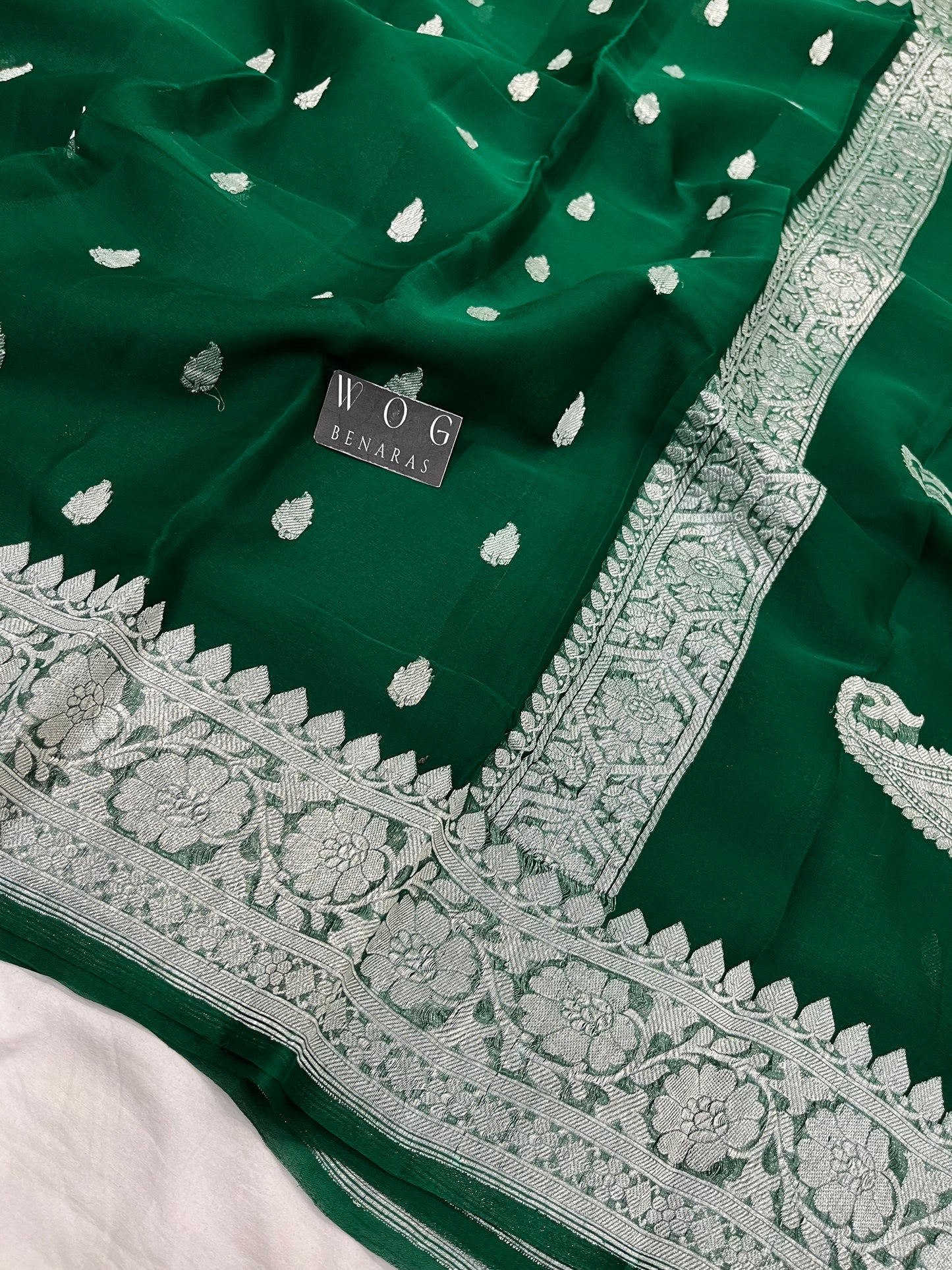 Pure Khaddi Chiffon In Bottle Green