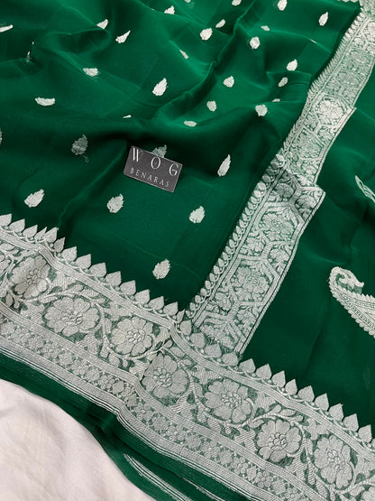 Pure Khaddi Chiffon In Bottle Green