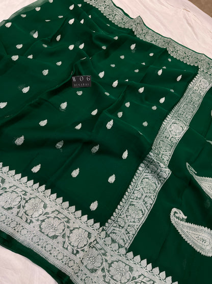 Pure Khaddi Chiffon In Bottle Green