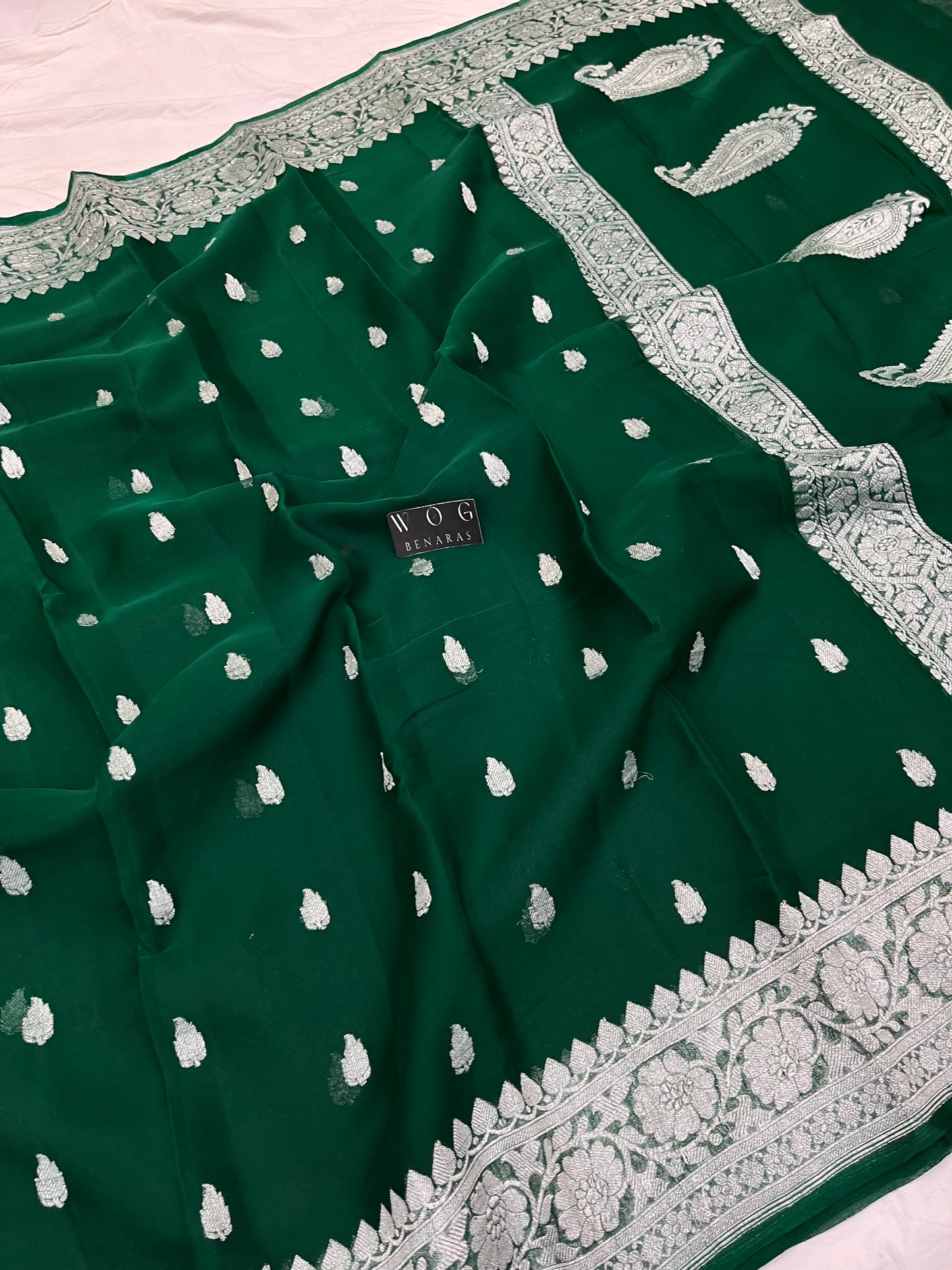 Pure Khaddi Chiffon In Bottle Green