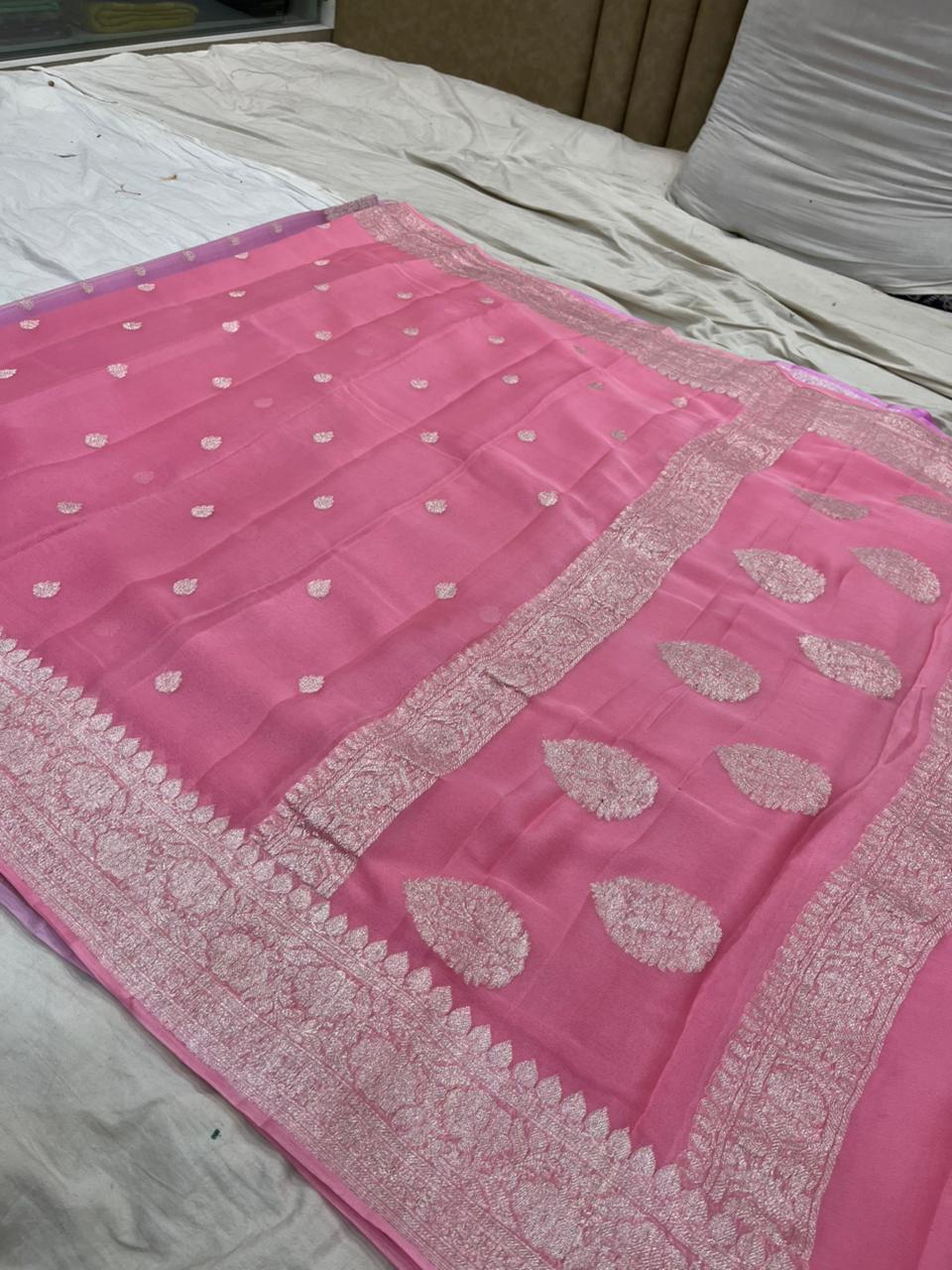 HANDWOVEN KHADDI CHIFFON SAREE IN BLUSH PINK