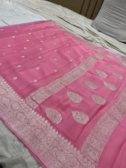 HANDWOVEN KHADDI CHIFFON SAREE IN BLUSH PINK