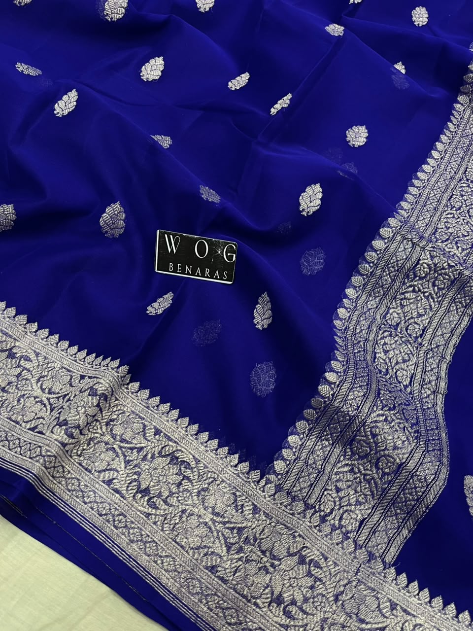 ROYAL BLUE PURE HANDWOVEN KHADDI CHIFFON SAREE