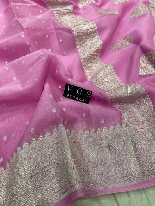 PINK HANDWOVEN KHADDI CHIFFON CHUNARI
