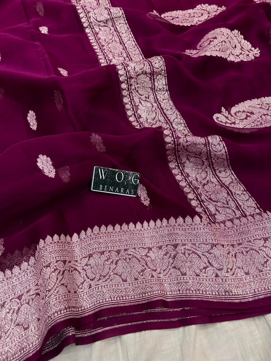 BURGUNDY PURE HANDWOVEN KHADDI CHIFFON SAREE